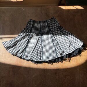 XXI Black and White SM Plaid Mini Skirt with Black Lace Accents and Lace Flounce
